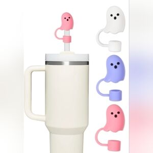 Cute Ghost Silicone Straw Covers Set of 3 – Pink White Lavender